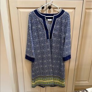 Talbots Blue and White V-Neck beach cover up with 3/4 Sleeves